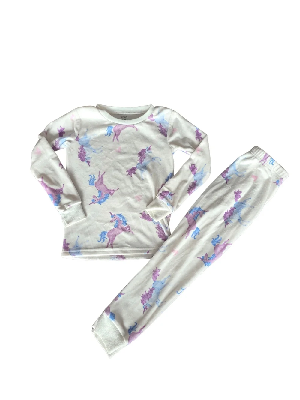 NWOT Girls White Unicorn Print Pajama Set - Fleece Lined Long Sleeve Top & Pants
